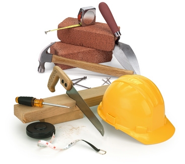 tools and construction materials on white